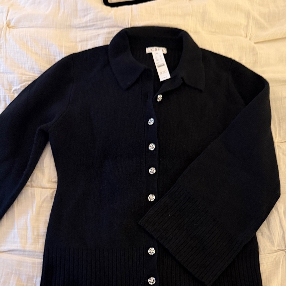 J. Crew Black Collared Button-Front Knit Cardigan